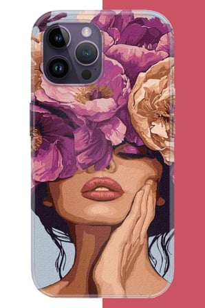 iPhone 14 PRO Uyumlu mor çiçekli kadın Baskılı Silikon Kılıf