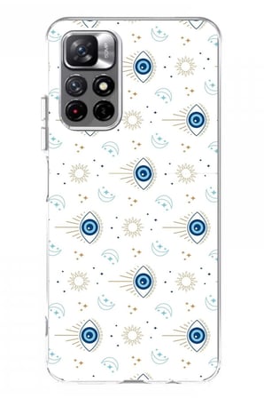 Redmi 10 Uyumlu Nazar Boncuğu Güneş ve Hilal Baskılı Silikon Kılıf