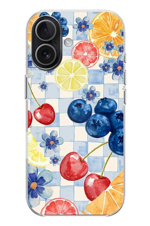 iPhone 17 Uyumlu Sulu Boya Meyve ve Çiçek Desenli Baskılı Silikon Kılıf