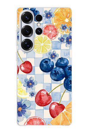Samsung Galaxy S25 ULTRA Uyumlu Sulu Boya Meyve ve Çiçek Desenli Baskılı Silikon Kılıf