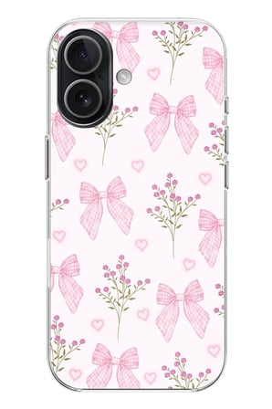 iPhone 17 Uyumlu Pembe Çiçek ve Fiyonklar Baskılı Silikon Kılıf