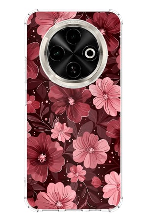 Tecno Spark 30C Uyumlu Pembe ve Bordo Çiçek Desenli Baskılı Silikon Kılıf