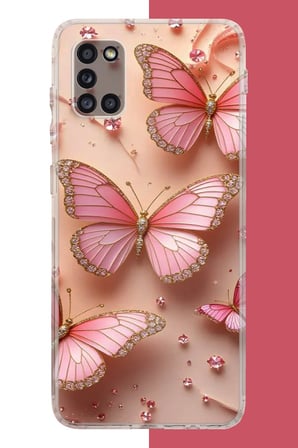 Samsung Galaxy A31 Uyumlu Pembe Renkli Kelebek Baskılı Silikon Kılıf
