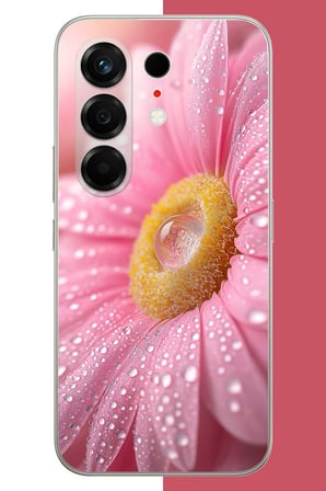 Tecno Camon 50 Uyumlu Pembe Papatyada Çiy Damlası Baskılı Silikon Kılıf