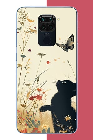 Redmi Note 9 Uyumlu siyah kedi Baskılı Silikon Kılıf