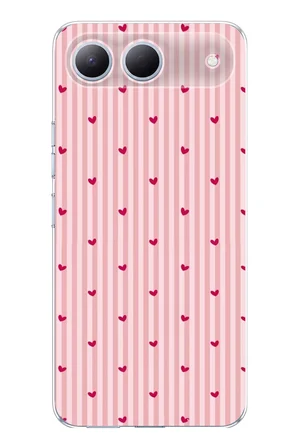 Tecno Spark 40 5G Uyumlu Pembe Çizgili ve Mini Kalp Baskılı Silikon Kılıf