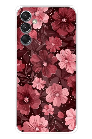 Samsung Galaxy A24 Uyumlu Pembe ve Bordo Çiçek Desenli Baskılı Silikon Kılıf