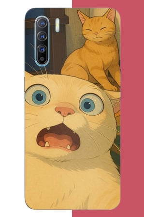 Oppo Reno 3-A91 Uyumlu şaşkın kedi Baskılı Silikon Kılıf