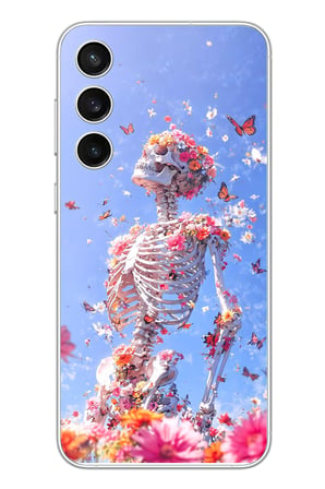 Samsung Galaxy S23 Fe Uyumlu İskelet Çiçekleri Baskılı Silikon Kılıf