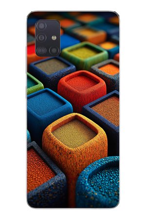 Samsung Galaxy A51 Uyumlu Renkli Kare Puflar Baskılı Silikon Kılıf