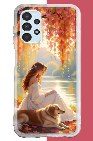Samsung Galaxy A13 Uyumlu kadın ve köpek Baskılı Silikon Kılıf