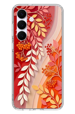 Samsung Galaxy S25 FE Uyumlu Kırmızı Beyaz İğdeler Baskılı Silikon Kılıf