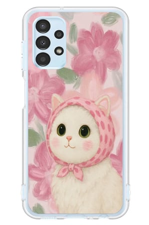 Samsung Galaxy A13 Uyumlu Pembe Örtülü Kedi Baskılı Silikon Kılıf