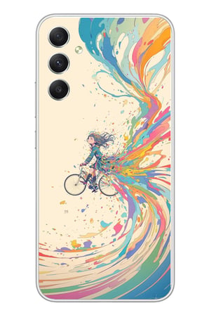 Samsung Galaxy A34 Uyumlu Rengarenk Bisikletli Kız Baskılı Silikon Kılıf