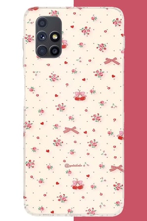Samsung Galaxy M51 Uyumlu kırmızı kalpli pattern Baskılı Silikon Kılıf