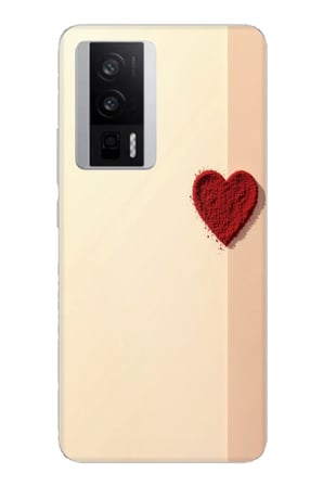 POCO F5 PRO Uyumlu Krem Zeminli Kırmızı Kalp Baskılı Silikon Kılıf