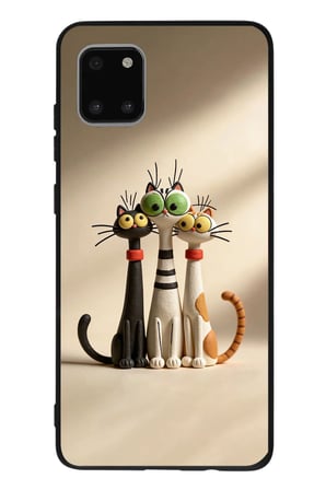 Samsung Galaxy Note 10 Lite Uyumlu Neşeli Kedi Ailesi Baskılı Silikon Kılıf