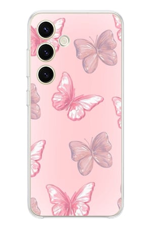 Samsung Galaxy S24 Uyumlu Pembe Kelebekler Baskılı Silikon Kılıf