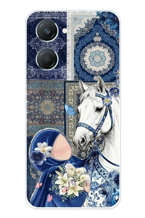 Vivo Y18 Uyumlu Geleneksel Motifli Beyaz At Baskılı Silikon Kılıf