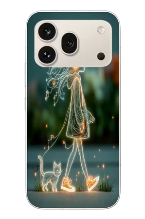 Honor 600 Pro Uyumlu Kedili Neon Kız Baskılı Silikon Kılıf