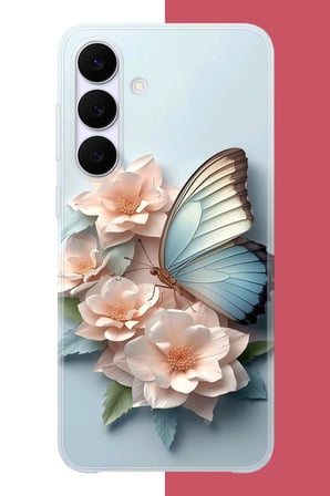 Samsung Galaxy S25 FE Uyumlu mavi kanatlı kelebek Baskılı Silikon Kılıf