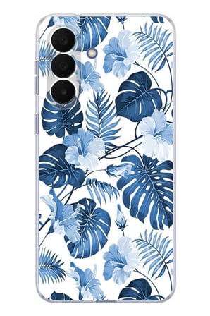 Samsung Galaxy A27 Uyumlu Mavi Yaprak ve Çiçek Desenli Baskılı Silikon Kılıf