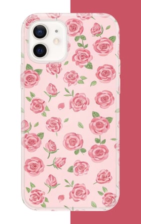 iPhone 12-12 PRO Uyumlu pembe gül Baskılı Silikon Kılıf