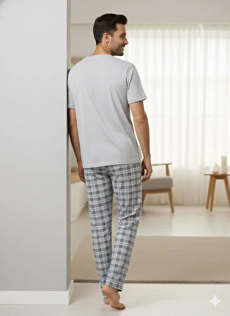 ERKEK GRİ KISA KOL PİJAMA TAKIMI