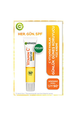 2 ADET  Garnier C Vitamini* Parlak Günlük Güneş Koruyucu Fluid Yüz Kremi - Görünmez Doku 40ML