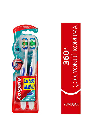 2 ADET  Colgate Diş Fırçası 360 Komple Ağız Temizliği Yumuşak 1+1