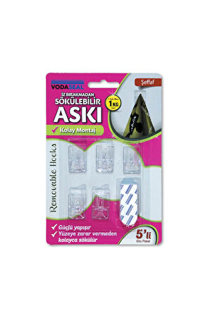 2 ADET  Vodaseal 5'li Askı Şeffaf İz Bırakmayan