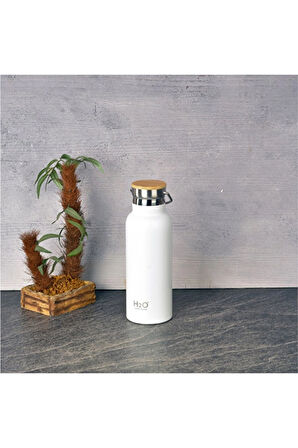 2 ADET  Tohana Bambu Kapaklı Termos Matara Beyaz 500 cc