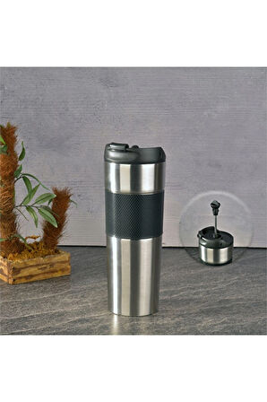 2 ADET  H2O French Press Termos Kupa Siyah 450 ml