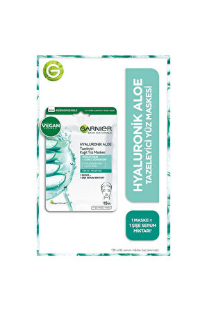 2 ADET  Garnier Hyaluronik Aloe Tazeleyici Kağıt Yüz Maskesi