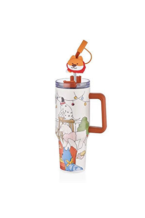 2 ADET  Vagonlife Kulplu Çelik Termos Sevimli Köpekler 1200 cc