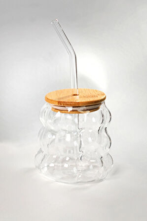 2 ADET  Paçi Bambu Kapak Üzüm Desenli Pipetli Kupa 300 cc