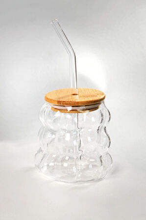 2 ADET  Paçi Bambu Kapak Üzüm Desenli Pipetli Kupa 300 cc