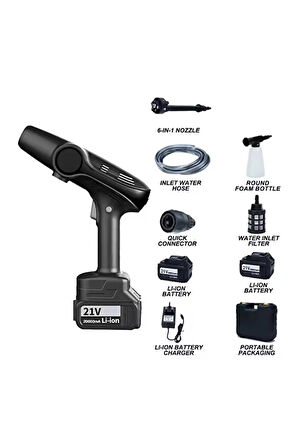 2 ADET  Proseg PR-AC96 Hura 3000pa Şarjlı 1200 mAh Batarya Siyah Araç Yıkama Makinesi