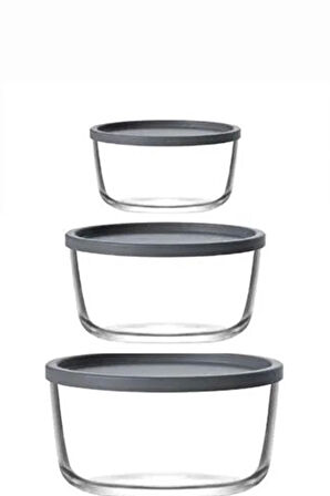 2 ADET  Lav Round Kapaklı Cam Saklama Kabı Seti 3'lü