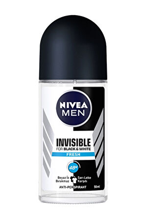 3 ADET  Nivea Roll-On Invisible Black&White Fresh 50 ml
