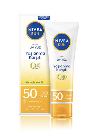3 ADET  Nivea Sun Yaşlanma&Leke Karşıtı Yüz Kremi SPF 50 50 ml