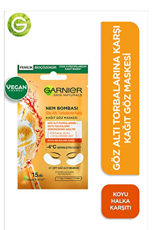 3 ADET  Garnier Kağıt Göz Altı Maskesi Portakal Suyu&Hyaluronik Asit