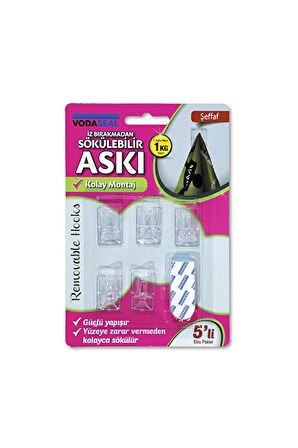 3 ADET  Vodaseal 5'li Askı Şeffaf İz Bırakmayan