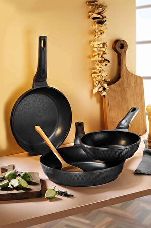 3 ADET  Brioni Diamond Alüminyum Tava Seti 3 Parça Siyah