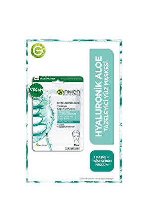 3 ADET  Garnier Hyaluronik Aloe Tazeleyici Kağıt Yüz Maskesi
