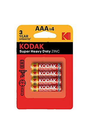 3 ADET  Kodak Çinko Karbon İnce Pil 4'lü
