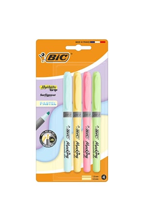 3 ADET  Bic Fosforlu Kalem Grip Pastel 4 lü