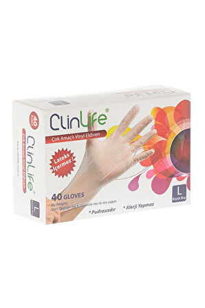 4 ADET   Clinlife Vinyl Çok Amaçlı Eldiven 40'lı Large