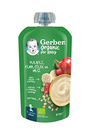 4 ADET   Gerber Organik Yulaflı Elma Çilek ve Muz 110 g