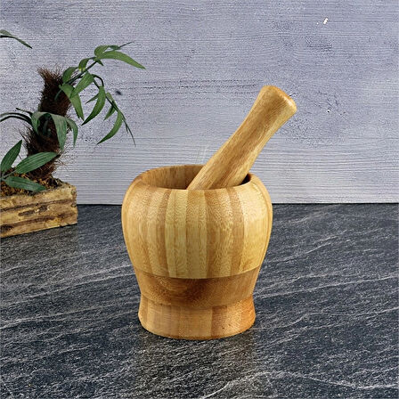 4 ADET   Tohana Bambu Havan 9,5x9x7 cm Tokmak Uzunluğu:13 cm